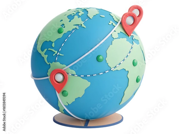 Obraz Colorful 3D Globe with Travel Route Highlights