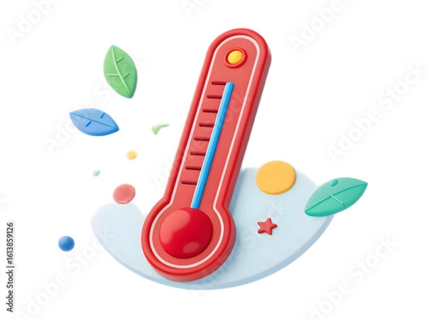 Obraz Cute 3D Thermometer Icon with Leaves for Summer/Spring Design