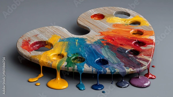 Fototapeta Colorful Paint Palette with Dripping Paint for Artistic Expression and Creative Projects