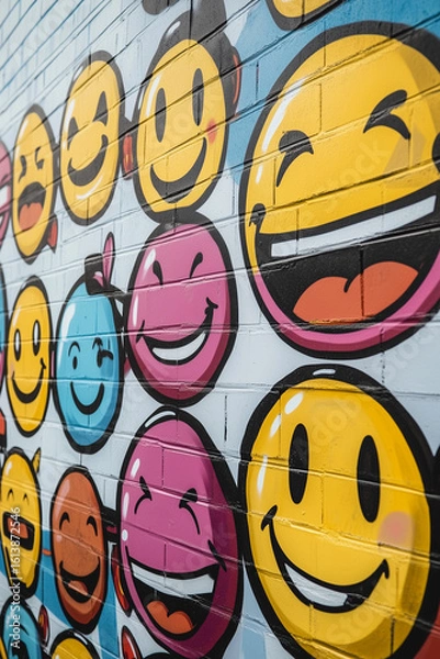 Obraz Graffiti emoji on white background