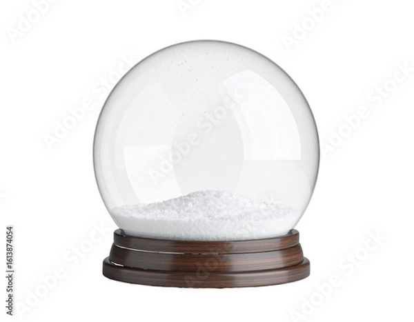 Fototapeta Clear glass globe with white snow and wooden base isolated on a transparent background