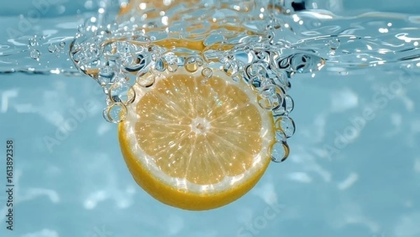 Fototapeta lemon falling into water
