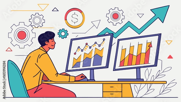 Obraz business man and graph