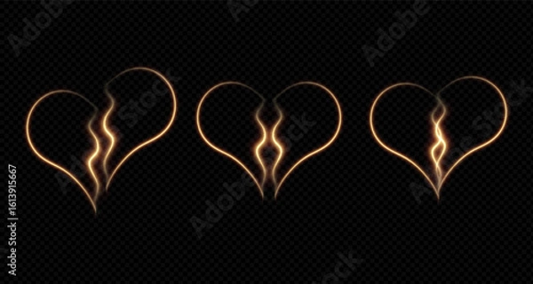 Fototapeta Contour of a broken neon love icon. Glowing neon fragments of a broken heart, fragile love relationships. Broken heart, shattered love, painful feelings, heartbreaking pain. For advertising.