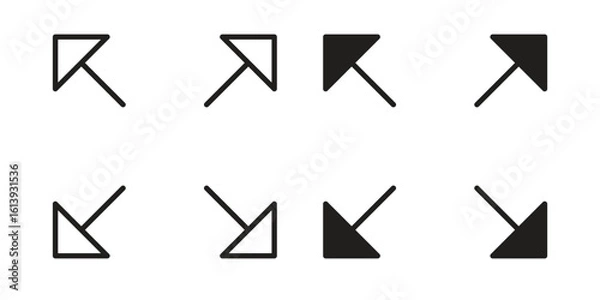 Fototapeta Expand arrows icon flat and stroke style pack on white background. Vector illustrations