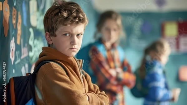 Fototapeta Anti-bullying awareness in schools: promoting empathy and kindness among children. The problem of bullying at school, bullying of classmates based on nationality, race or class