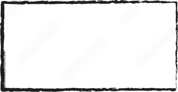 Fototapeta Rough textured black square border frame with jagged edges silhouette