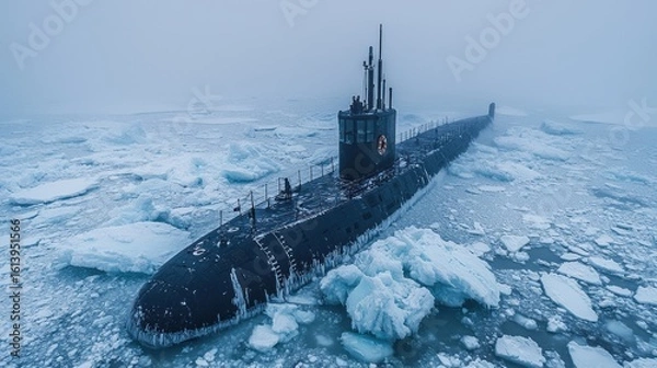 Obraz Submarine Breaking Through Arctic Ice