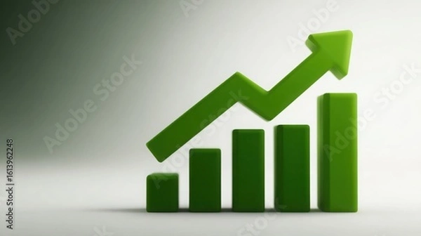 Obraz A green arrow pointing upwards is on top of a series of green bars