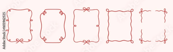 Obraz Whimsical wedding frame doodle set. Coquette boarders with bows and ribbons in sketch style. Hand drawn Vintage vector illustration for Valentine’s Day, wedding invitations.