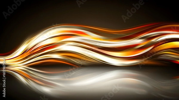 Fototapeta Abstract graphic design with dynamic, flowing, warm colors.  Intricate, glossy, wave patterns reflecting on a dark surface