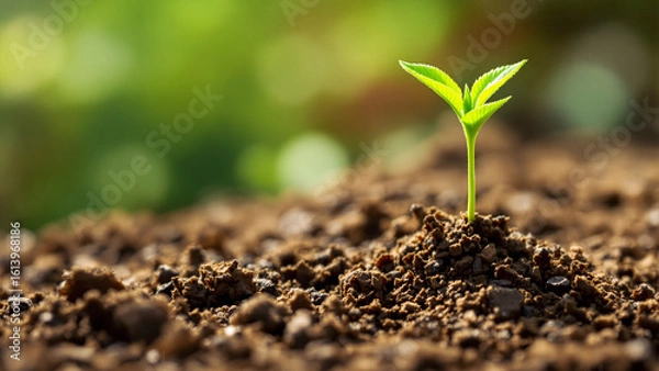 Fototapeta Future Potential: Tiny Plant Emerging from Soil. (AI-generated)