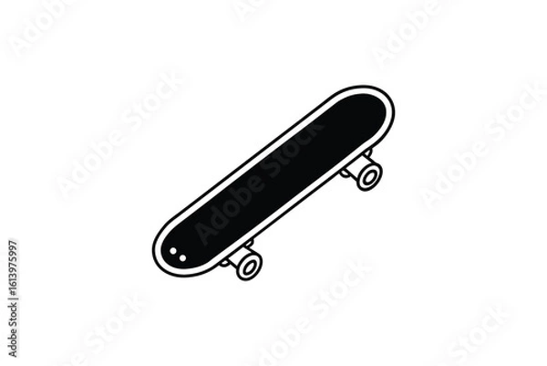 Fototapeta Isometric Skateboard Illustration in Black and White with Clean Lines and Minimalist Design silhouette