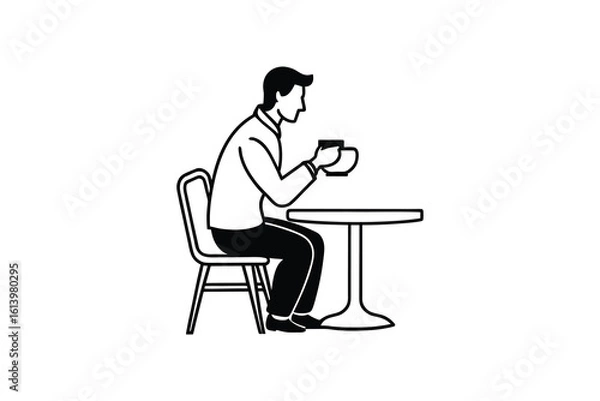 Fototapeta Man Sitting at a Small Table Drinking Coffee Silhouette