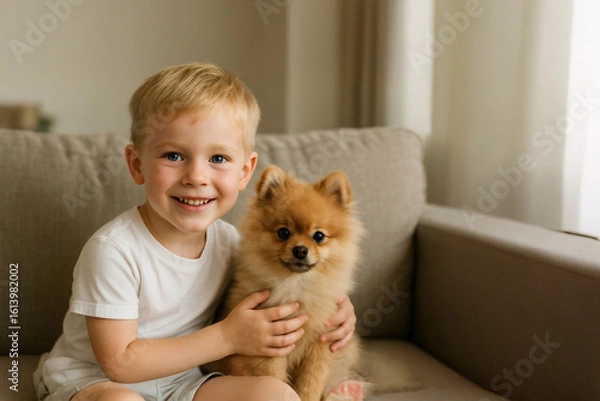 Fototapeta 子犬と男の子