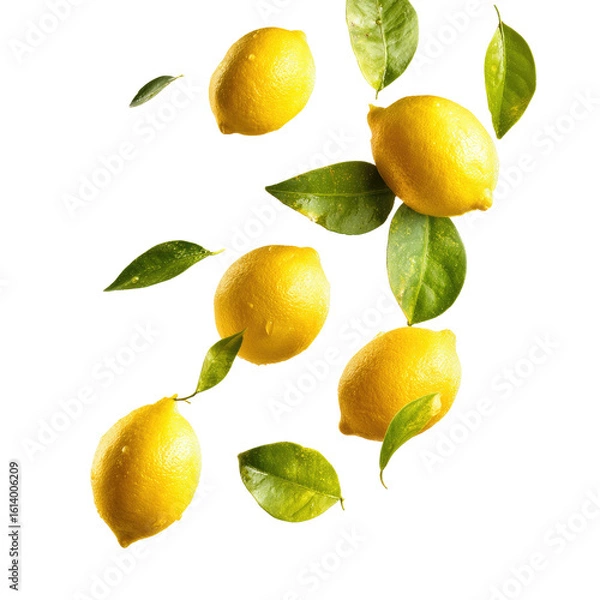Fototapeta Lemons with leaves falling