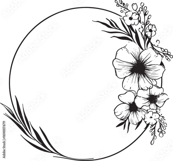 Fototapeta black hand drawing of botanical flower wreath frame vector
