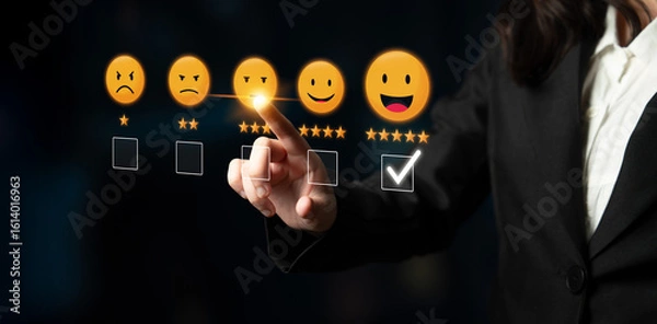 Fototapeta Customer feedback analysis boosts satisfaction, service quality, and business reputation through online review insights and data evaluation. Latch