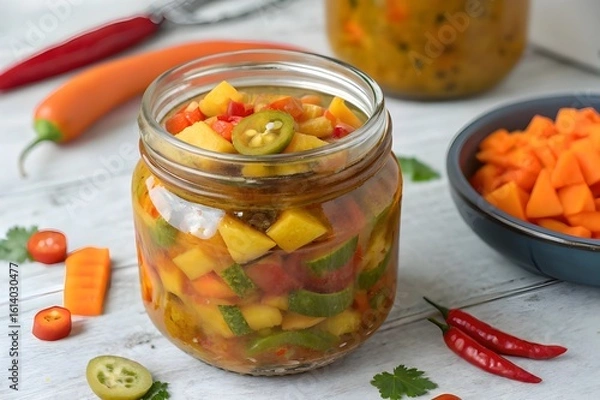 Obraz pickled vegetables in glass jars
