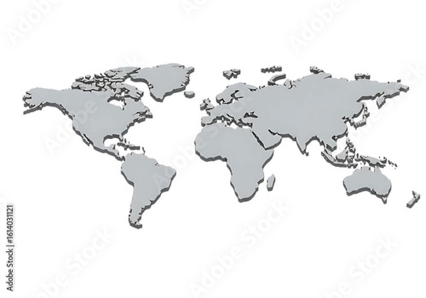 Obraz Stylized 3 D Grey World Map Infographic isolated on a transparent background 3d map grey map