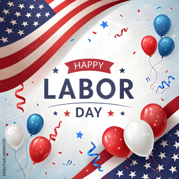 Fototapeta Happy birthday to America! A festive Fourth of July celebration with colorful balloons and confetti in a bright illustration