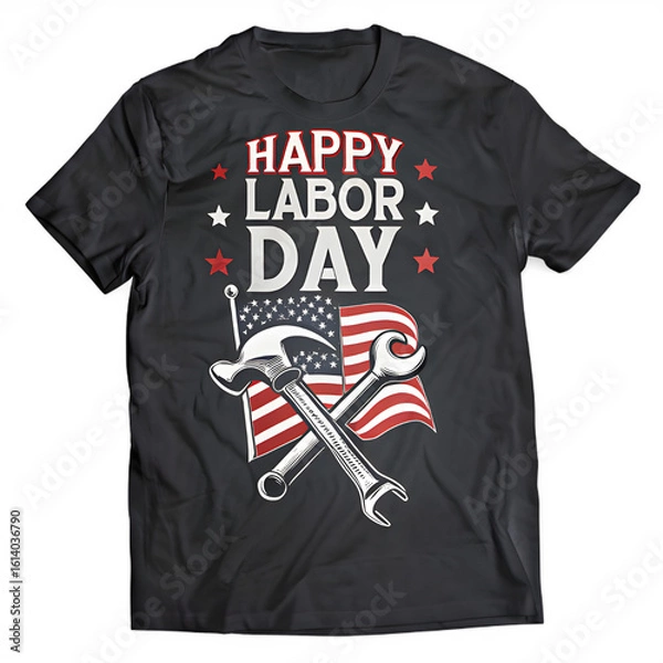 Fototapeta Front of a blank black cotton t-shirt with a flag design for a fashion clothing concept