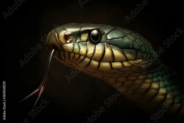 Fototapeta Close-Up of Snake's Head with Forked Tongue