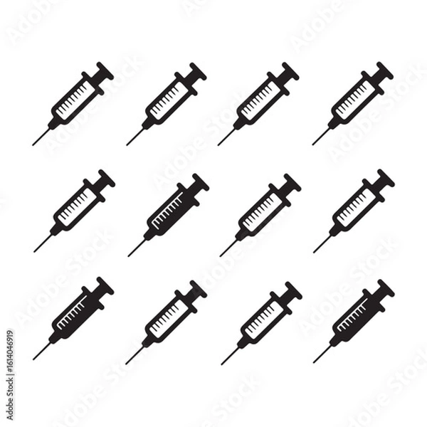 Fototapeta Twelve Black Syringe Icons Arranged in a Grid medical