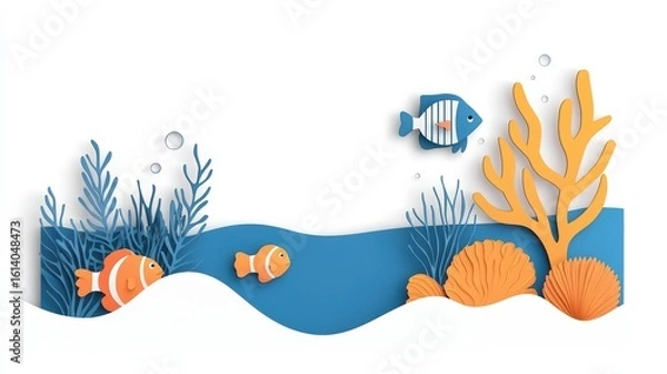 Fototapeta Colorful Underwater Scene with Fish and Marine Life Elements