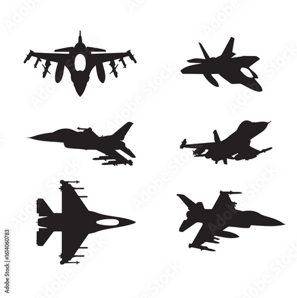 Fototapeta Set of silhouettes of f-35 fighter planes vector design, isolated white background