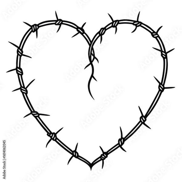 Obraz Barbed wire heart Outline Vector