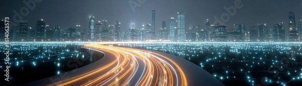 Obraz Futuristic cityscape illuminated by vibrant technological advancements at night
