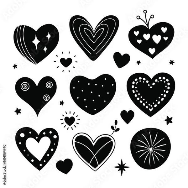 Fototapeta collection of different black heart illustration. Seamless pattern with hearts