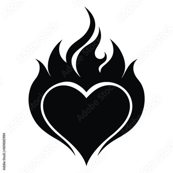 Obraz Heart with  flames Silhouette Vector