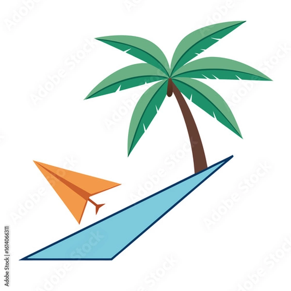 Fototapeta Palm tree with paper plane around it
