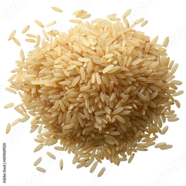 Fototapeta Pile of uncooked brown rice grains isolated on transparent background