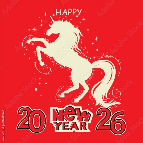 Fototapeta Silhouette of a new year horse on a red background. Chinese symbol 2026. Zodiac animals