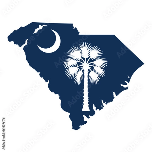 Fototapeta South Carolina state outline with palmetto tree and crescent moon vector