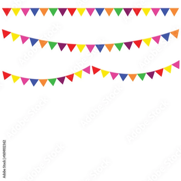 Fototapeta Curved Triangle Border with Multicolored Festive Pattern on White Background