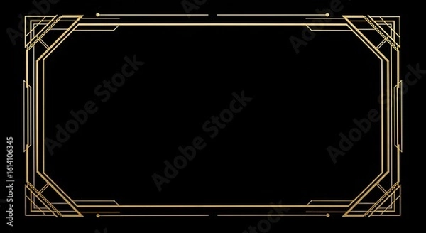 Fototapeta Elegant Art Deco geometric frame in gold, a vintage border design on a black background