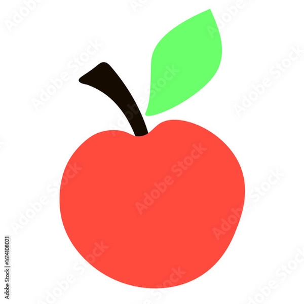 Fototapeta Abstract apple fruit vector icon. Red apple with green leaf in flat minimal style, perfect for kids’ books or educational design.