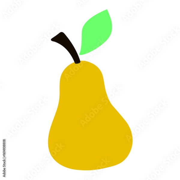 Fototapeta Abstract pear fruit vector icon. Yellow pear with green leaf in flat minimal style, perfect for kids’ books or educational design.