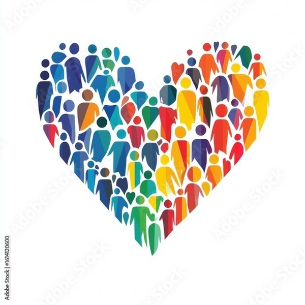 Fototapeta abstract charity donation heart logo icon symbol, concept of social community group, talking meeting  networking connection between people women children teenager. geometric texture pattern