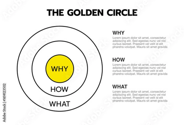 Fototapeta Golden Circle Diagram – Why, How, What Concept for Leadership, Marketing, and Strategy.