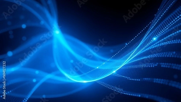 Fototapeta Abstract glowing blue light patterns on dark background, creating futuristic technological ambiance.