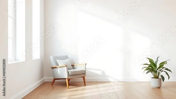 Obraz Minimalist living room corner featuring a single armchair, embodying simplicity and calm.