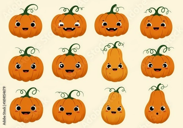 Fototapeta Cute halloween pumpkins vector illustration background pattern for october fall