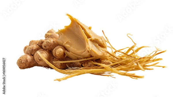 Obraz Fresh ginseng root with delicate fibers isolated on transparent background