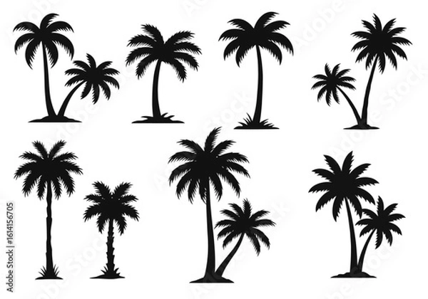 Fototapeta Seamless Pattern of Black Palm Trees Silhouettes on White Background