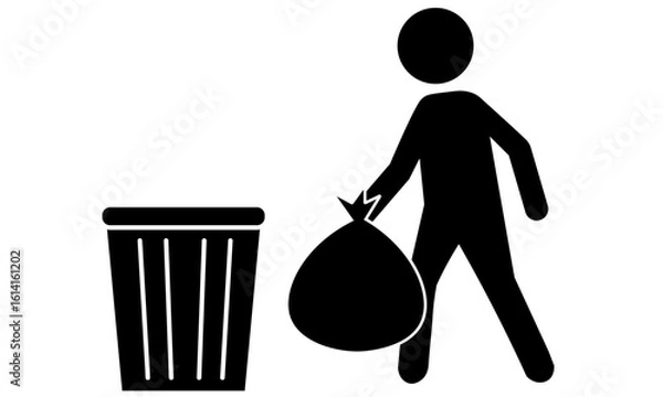 Obraz ゴミをゴミ箱に捨てる人物のピクトグラム